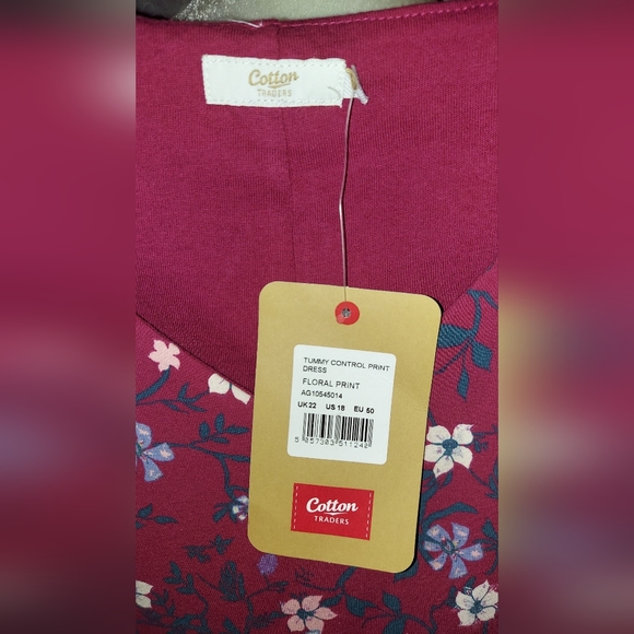 NEW Cotton Traders Tummy Control Floral Print Midi Burgundy Dress Size 18 - Picture 5 of 9